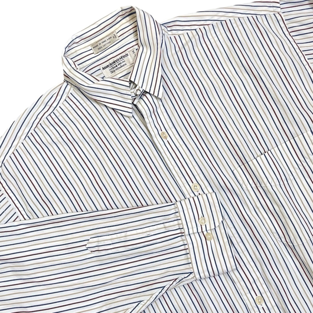 Vtg Abercrombie & Fitch Button Down Shirt Men 34 White Stripe 70s Snap Collar